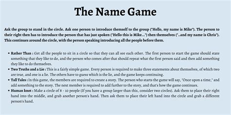 the name game|Name Game: Icebreaker Activity for Getting to Know Names.
